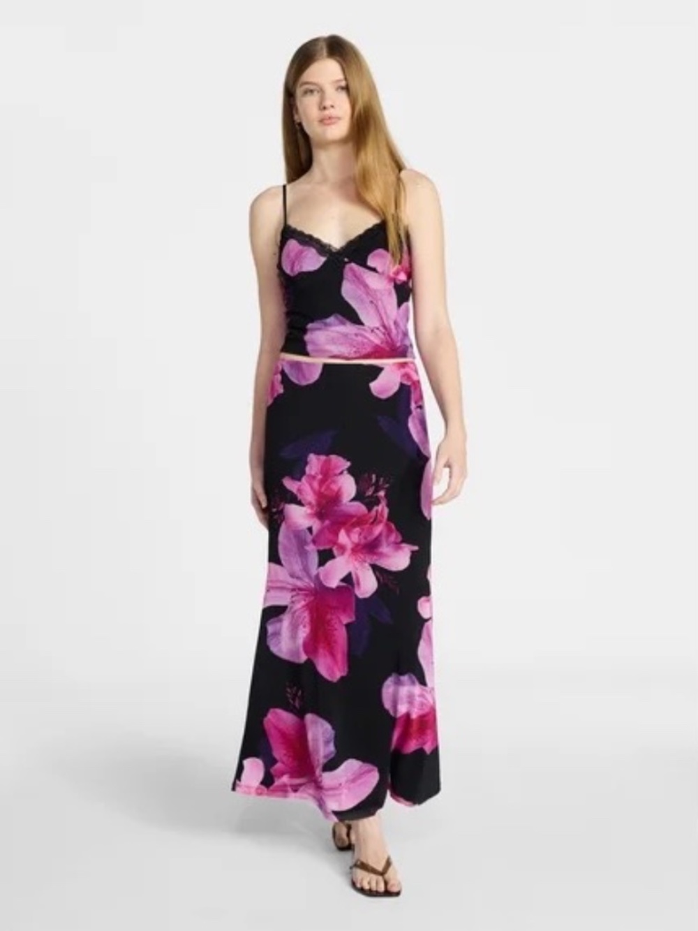 No Boundaries Mesh Lace Trim FloraCamisole & Maxi Skirt Set Sz XL 16-18 Black